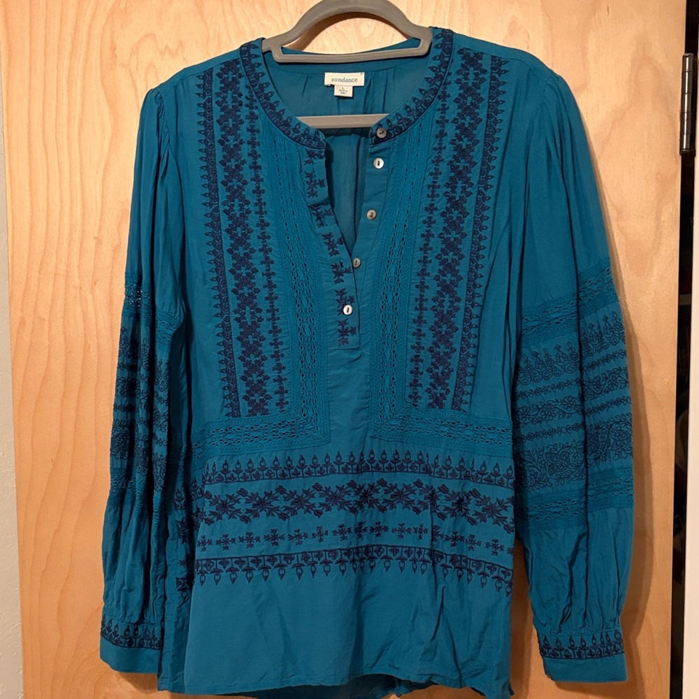 Sundance Teal Embroidered Blouse